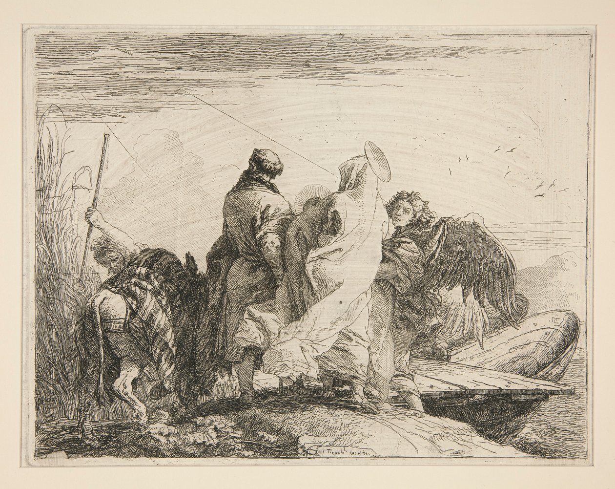 The Holy Family Leaving the Bank of the River, från serien Idee pittoresche sopra la fuga in Egitto (Flight into Egypt) av Giovanni Domenico Tiepolo