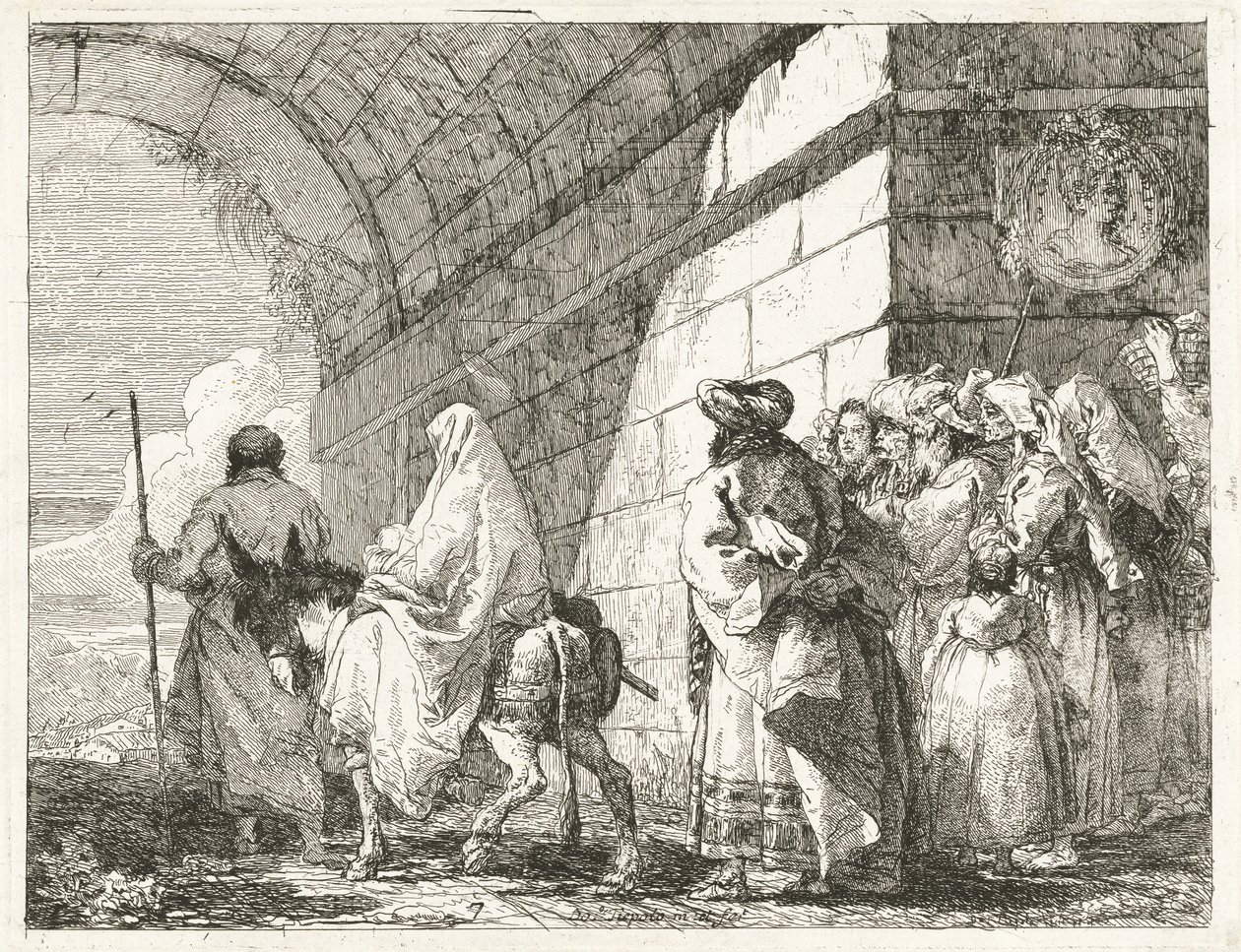 Den heliga familjen passerar under en stadsbåge av Giovanni Domenico Tiepolo