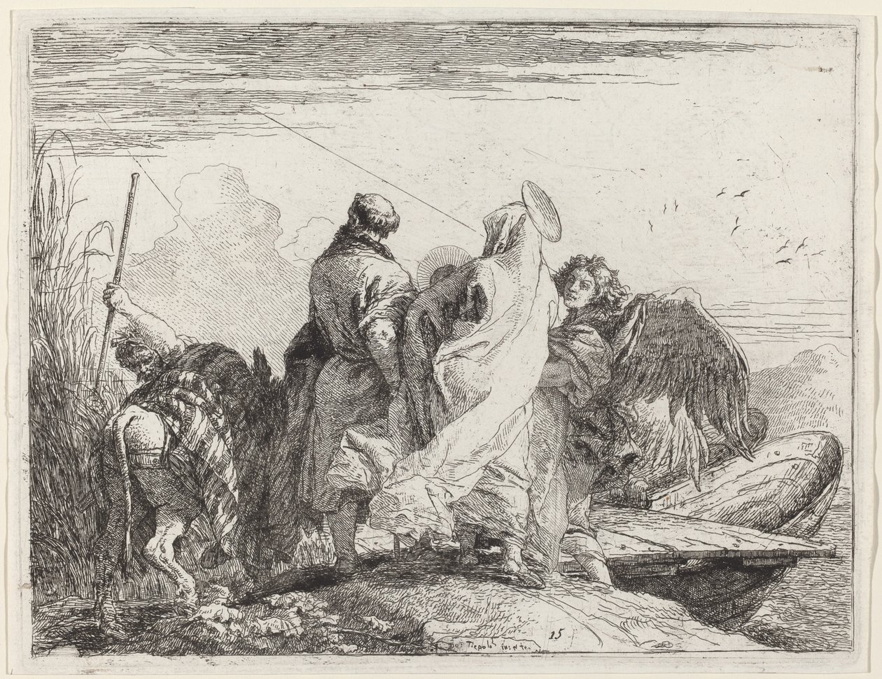 Den heliga familjen förbereder sig för att gå ombord av Giovanni Domenico Tiepolo