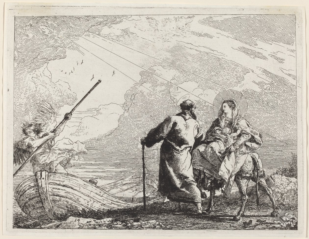 Den heliga familjen vid flodens strand av Giovanni Domenico Tiepolo