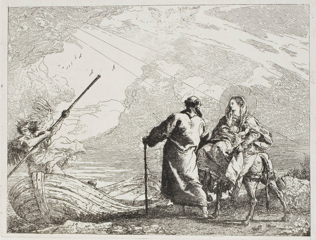 The Holy Family on the Bank of a River, tallrik fjorton från The Flight into Egypt av Giovanni Domenico Tiepolo