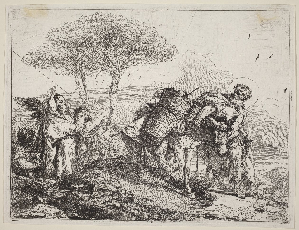 Madonnan med barnet till vänster, omgiven av en rad änglar av Giovanni Domenico Tiepolo