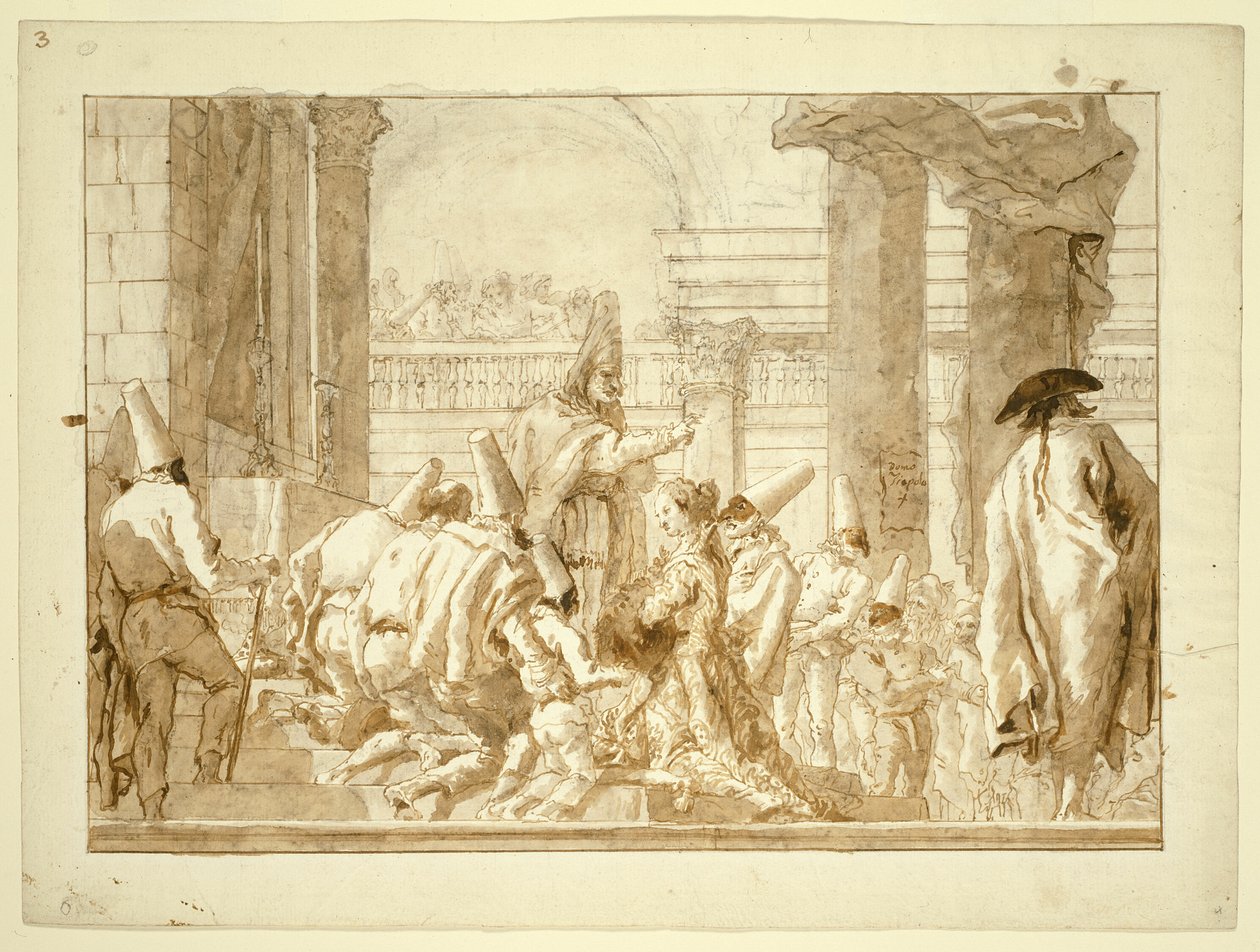 Bröllopet med Punchinellos far av Giovanni Domenico Tiepolo