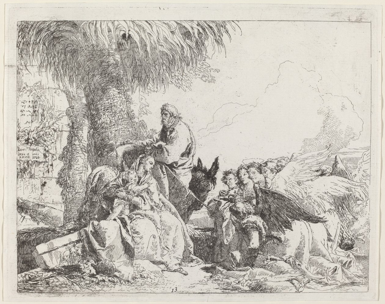 The Rest on the Flight, med Adoring Angels av Giovanni Domenico Tiepolo