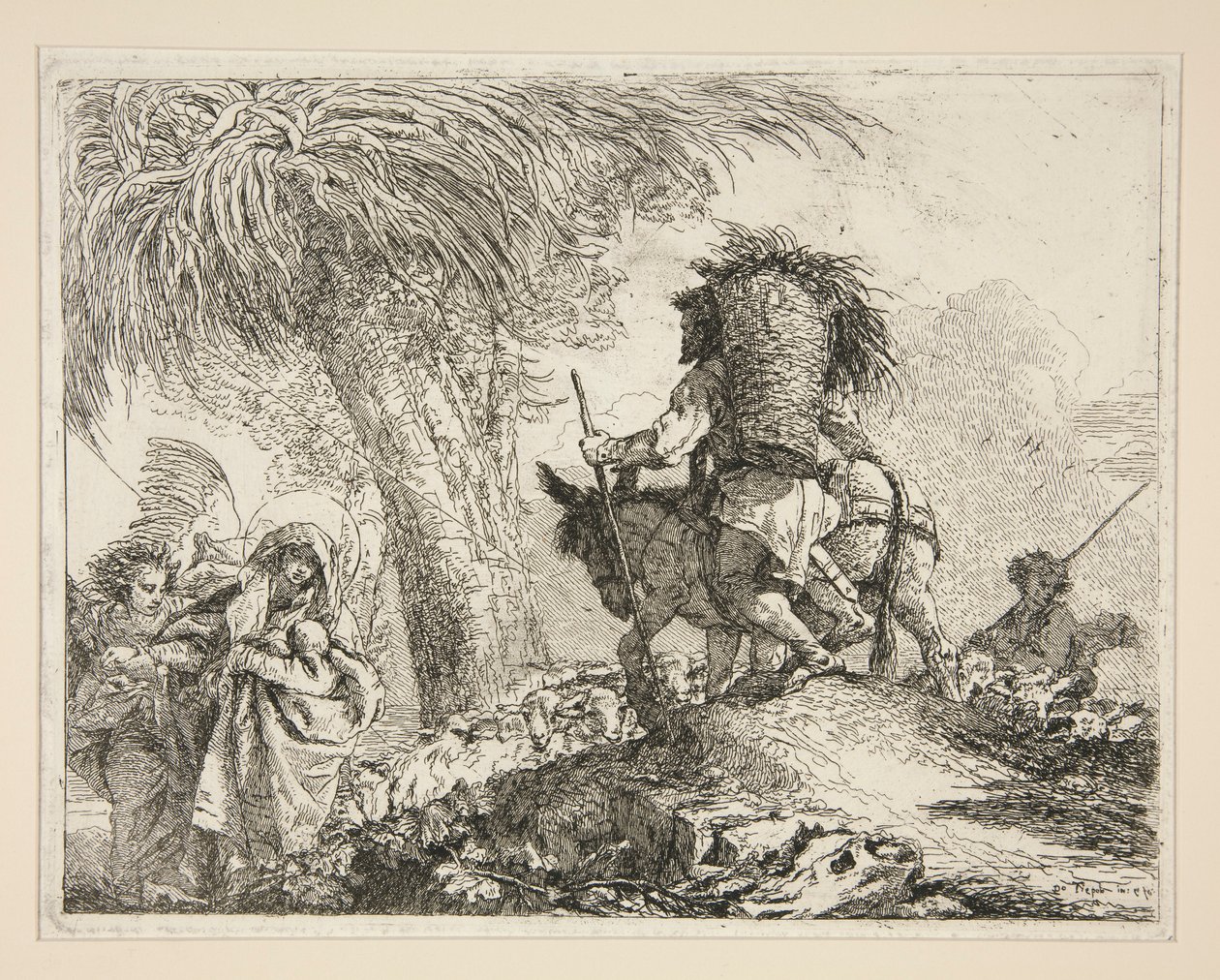 Jungfrun och barnet med Josef, från serien Idee pittoresche sopra la fuga in Egitto (Flight into Egypt) av Giovanni Domenico Tiepolo