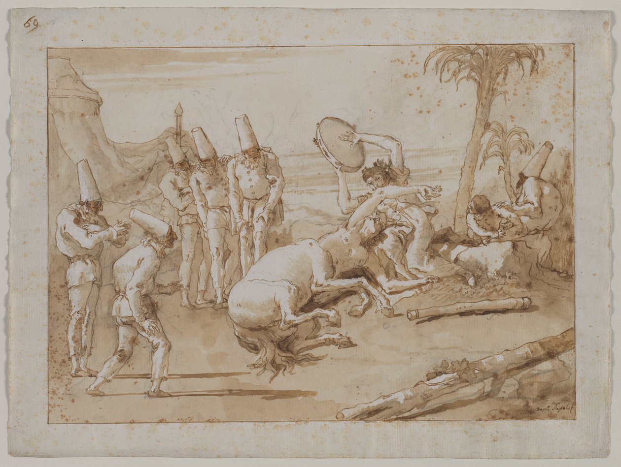 Kvinnan med en tamburin, 1790-talet. av Giovanni Domenico Tiepolo