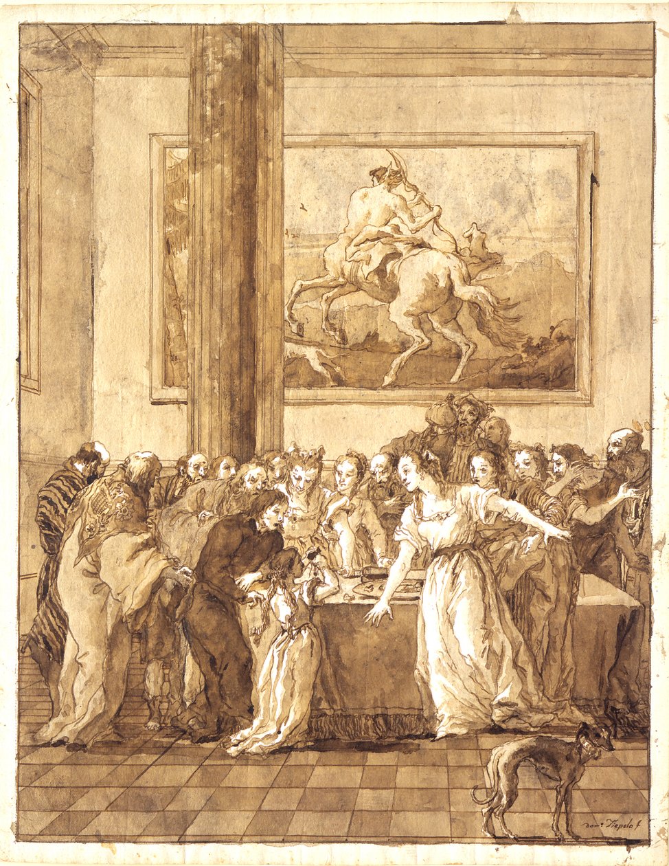 Den unga Jungfrun tar emot scharlakanet och det rena purpuret av Giovanni Domenico Tiepolo