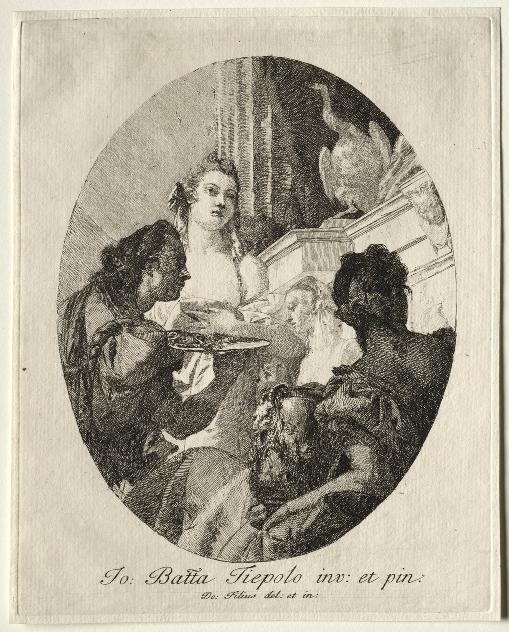 Tre kvinnor som presenterar gåvor av Marc Anthony till Cleopatra av Giovanni Domenico Tiepolo