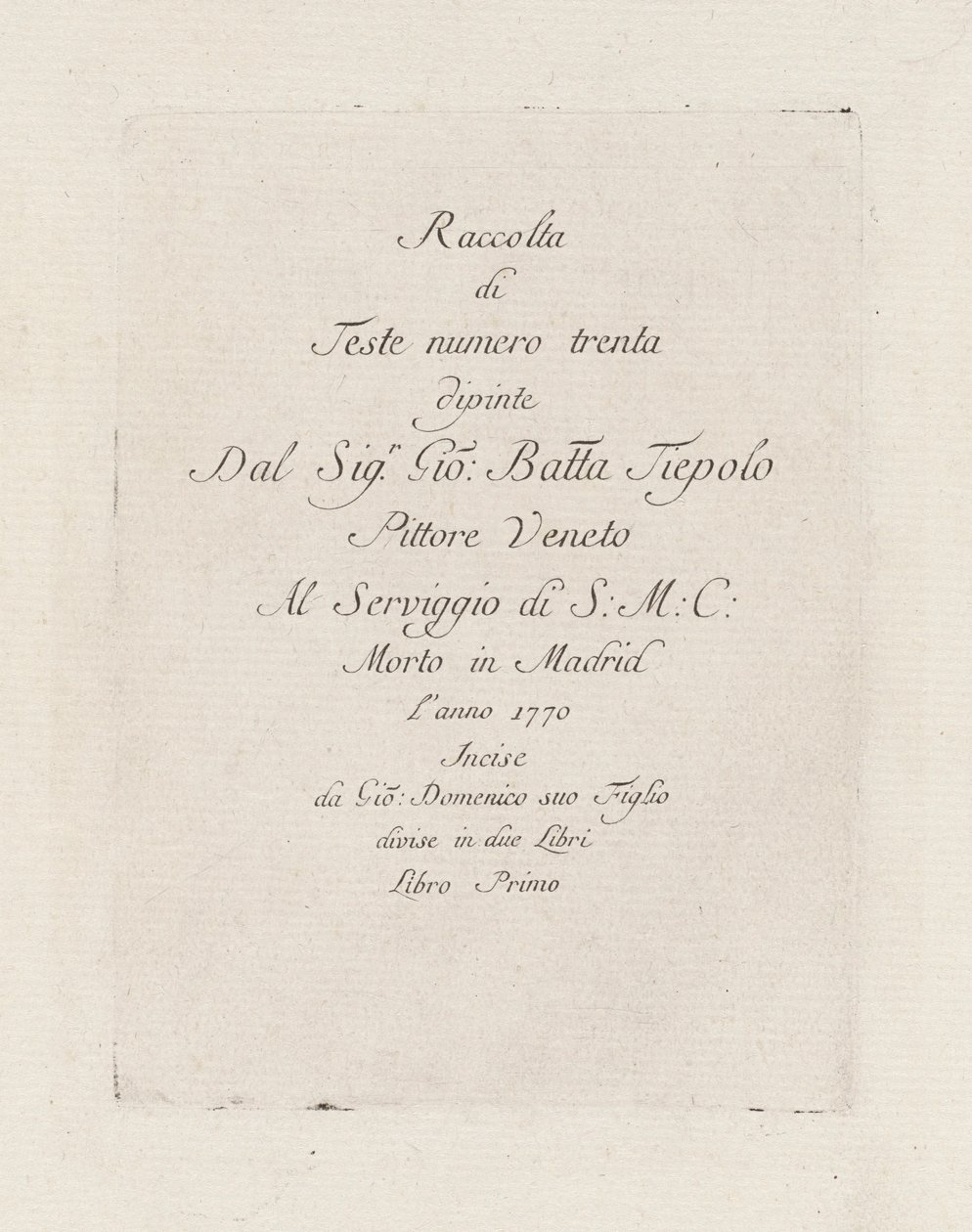 Titelsida, från Raccolta di Teste (Samling av huvuden) av Giovanni Domenico Tiepolo