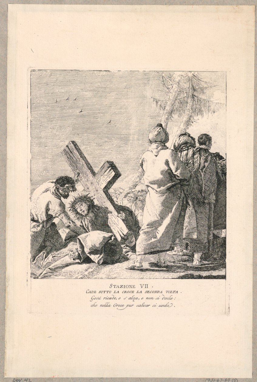 Via crucis - Station VII, han faller under korset andra gången av Giovanni Domenico Tiepolo