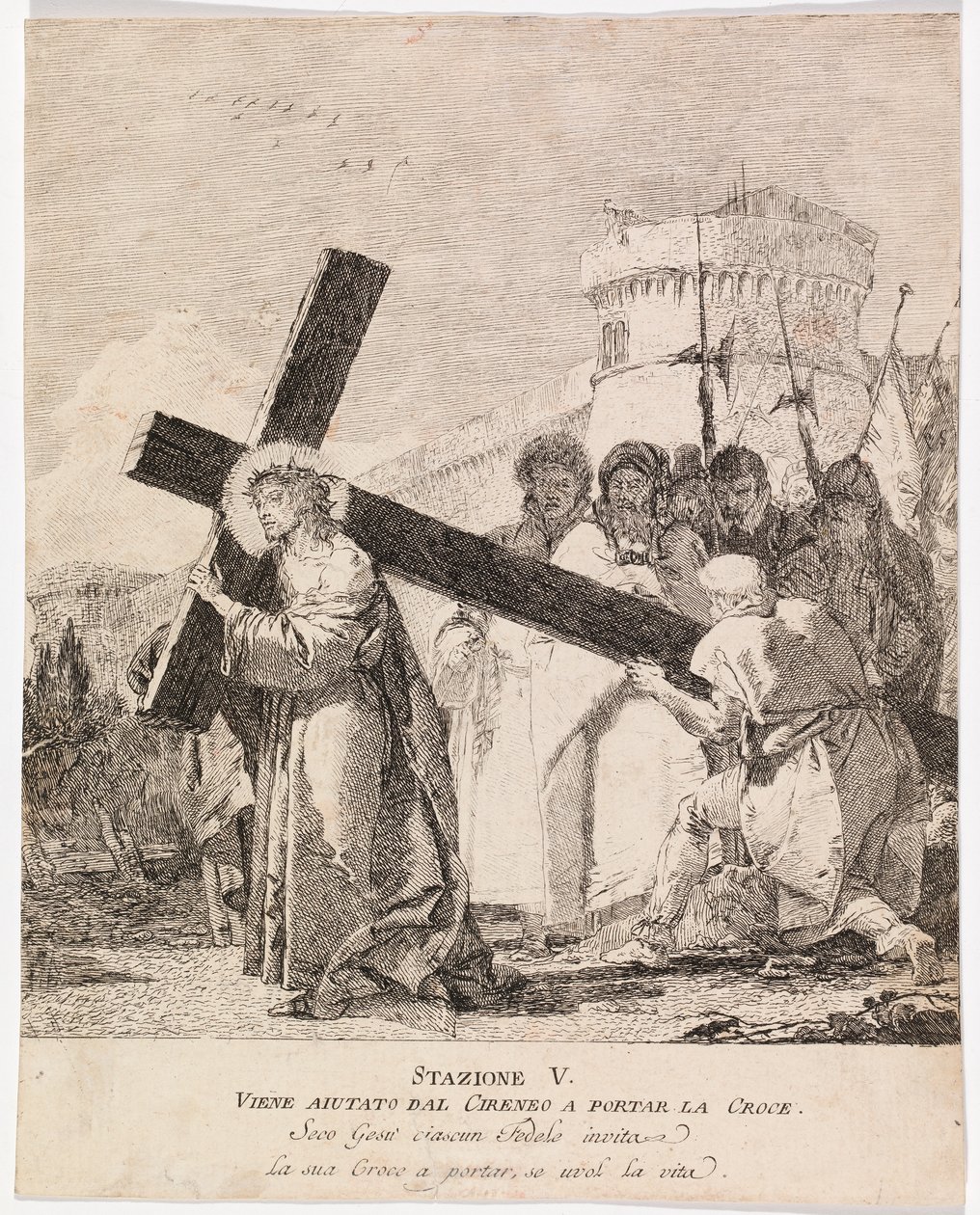 Via crucis - Station V. Simon av Kyrene hjälper Jesus att bära korset av Giovanni Domenico Tiepolo