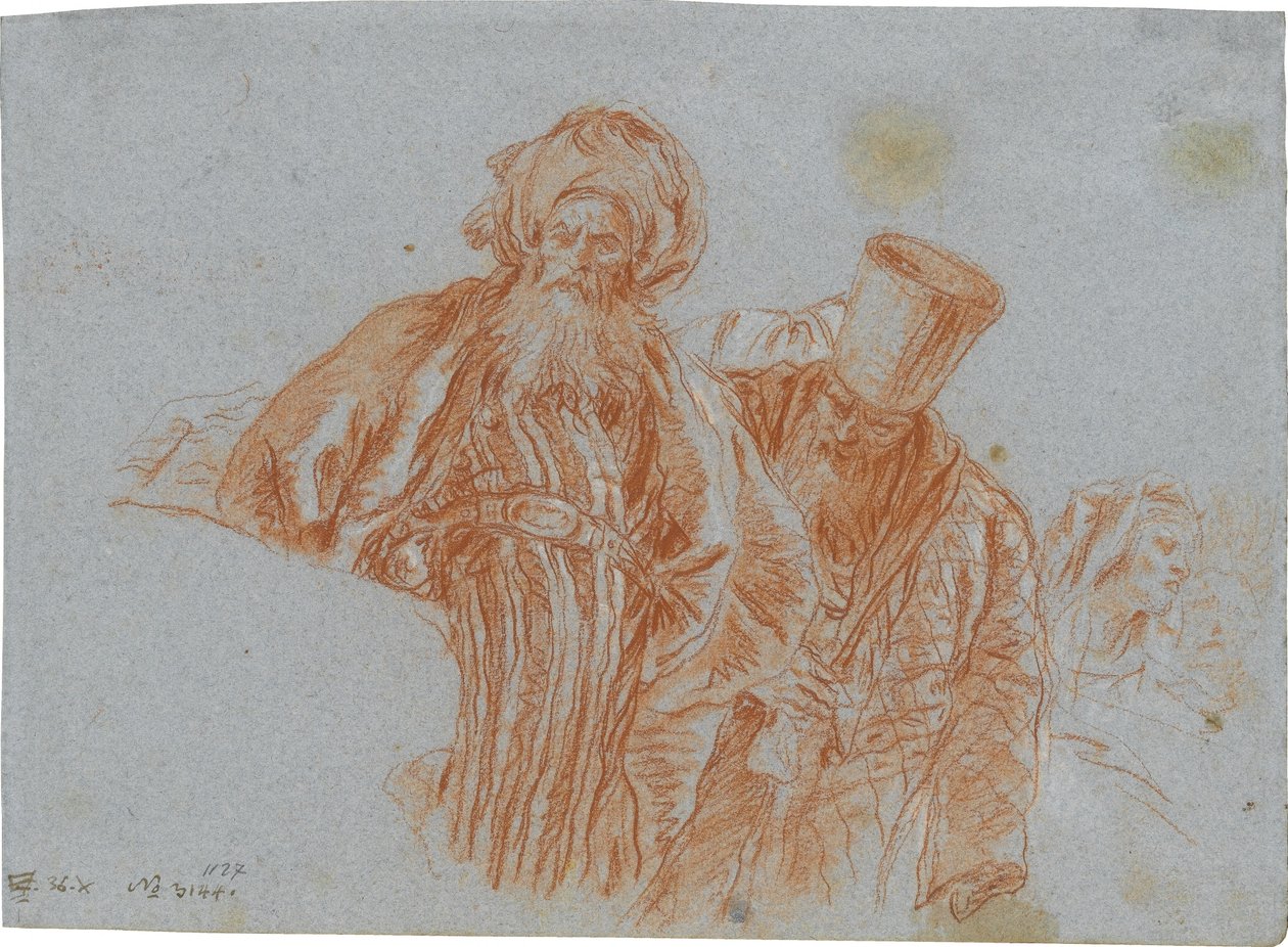 Två orientaliska köpmän; verso: Vänster hand som håller ett krucifix av Giovanni Domenico Tiepolo
