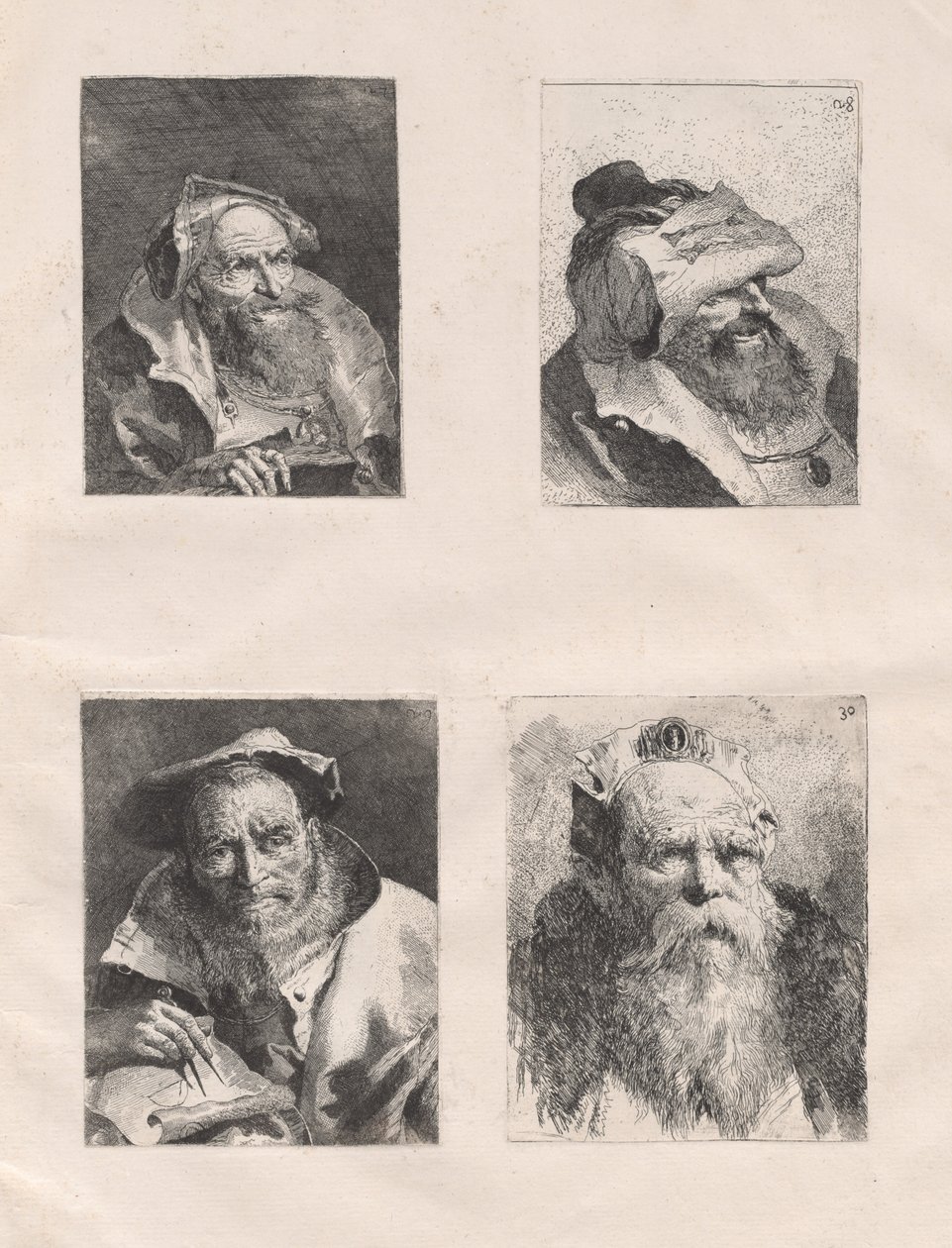 Samling av huvuden (del I och II) av Giovanni Domenico Tiepolo, after Giovanni Battista Tiepolo