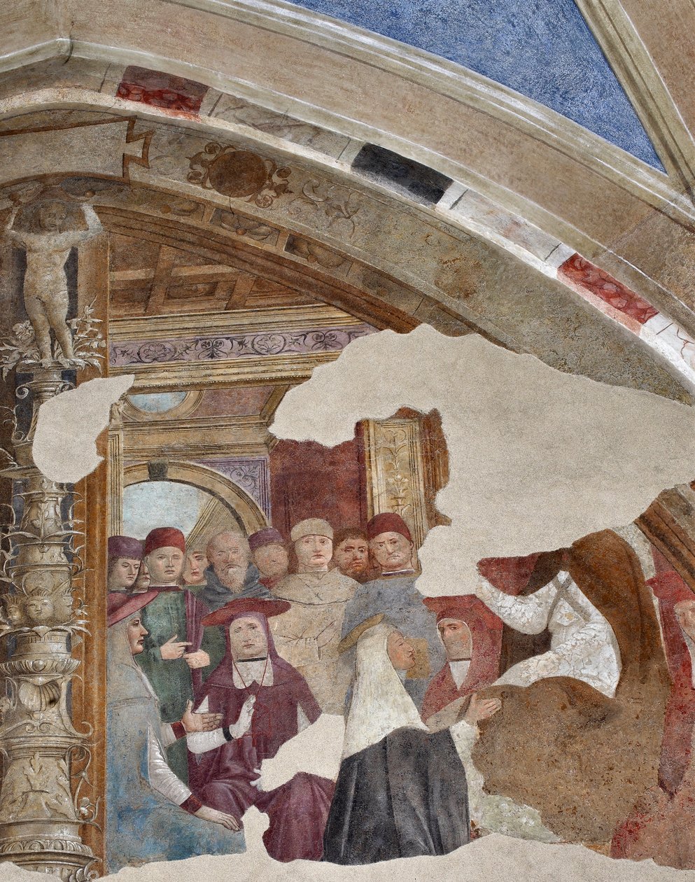 Representation av St. Katarina av Siena framför påven Gregoire XI a Avignon Fresco av Giovanni Donato da Montorfano (1460-1502) Ram av Bolla kapell, vänster långhus (St Catherine av Siena framför påven Gregory XI i Avignon) Fresk av Giovanni Dona av Giovanni Donato Montorfano