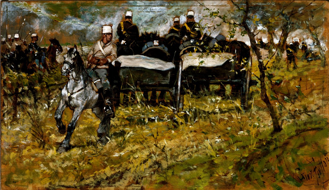 Artillerimanöver. Målning av Giovanni Fattori (1825-1908) av Giovanni Fattori