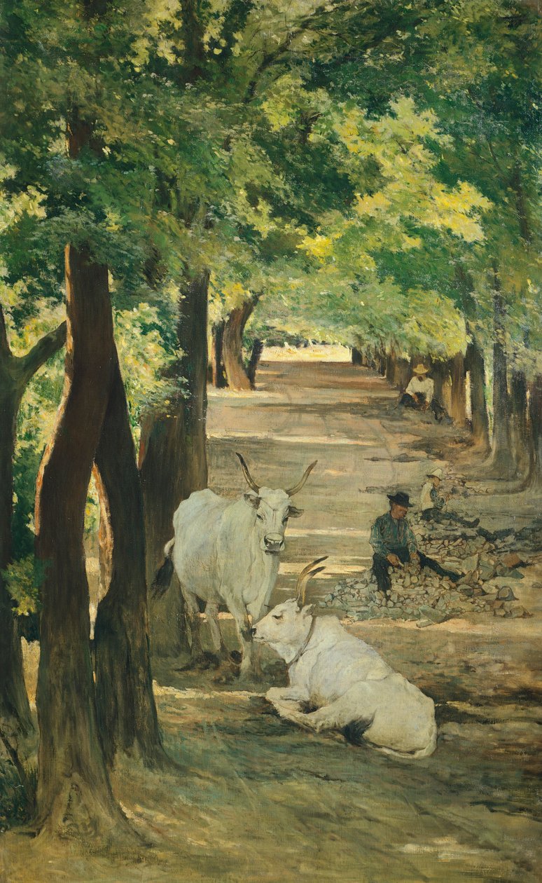 Avenue with Oxen and Stonebreaker, av Giovanni Fattori (1825-1908) av Giovanni Fattori