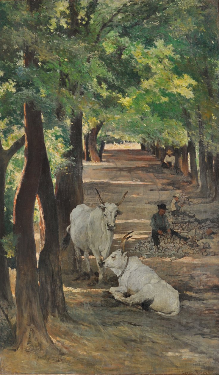 Aveny med oxar och stenbrytare, ca 1875 (olja på duk) av Giovanni Fattori