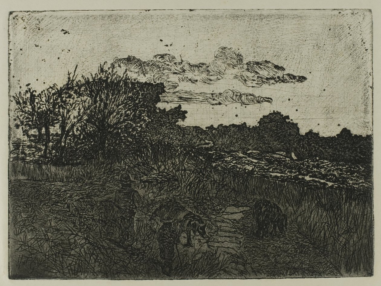 Land vid solnedgången med svinhjordar av Giovanni Fattori