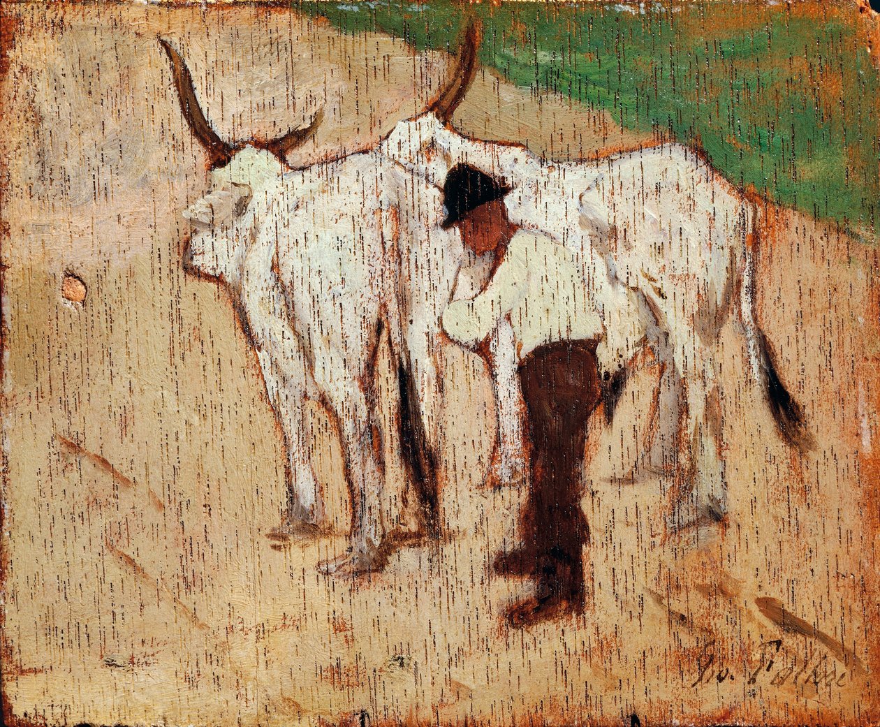 Herdsman and boskap, av Giovanni Fattori (1825-1908), olja på panel av Giovanni Fattori