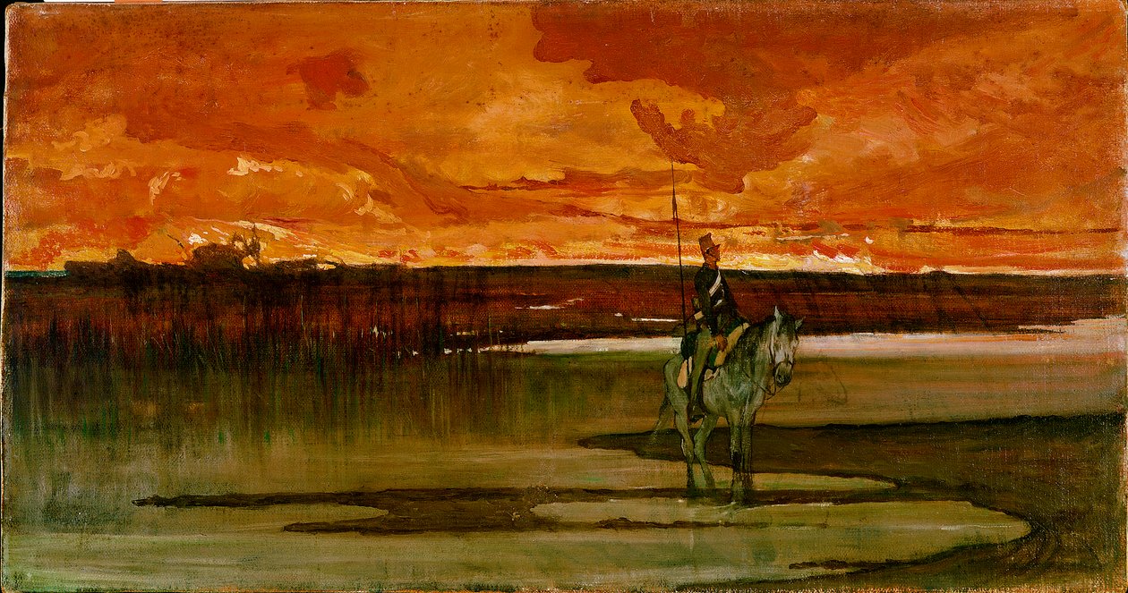 Väktare på en flod Väktaren på floden. Målning av Giovanni Fattori (1825-1908) 1885-1890 sön 27x57 cm Florens, Galleria d