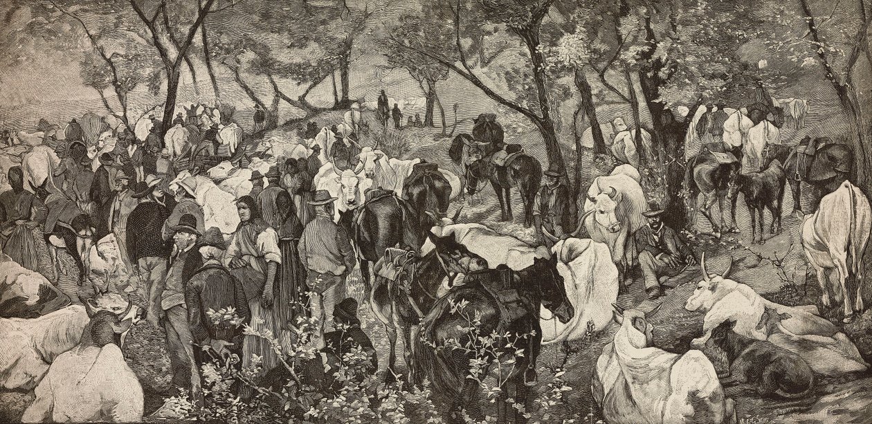 Marknad i toskanska Apenninerna, gravyr från en målning av Giovanni Fattori (1825-1908), från L