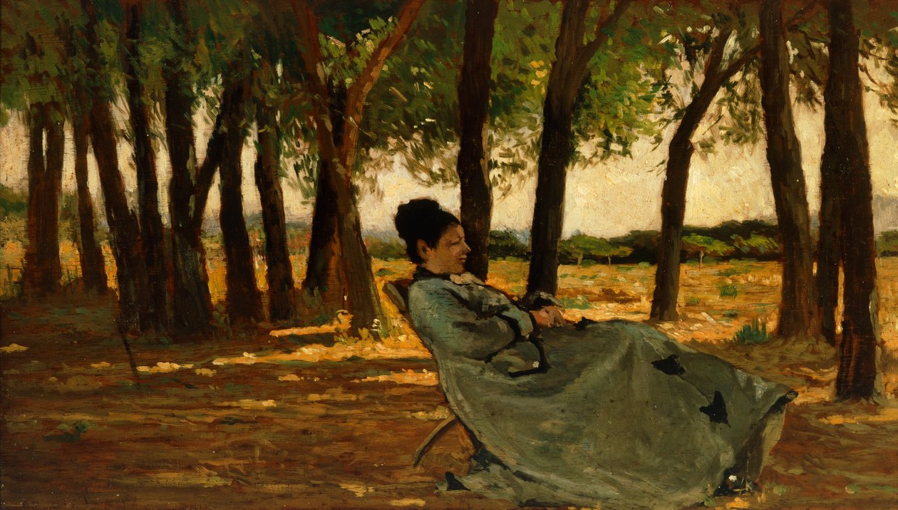 Mrs Martelli på Castiglioncello, av Giovanni Fattori (1825-1908), olja på duk, 20x35 cm. av Giovanni Fattori