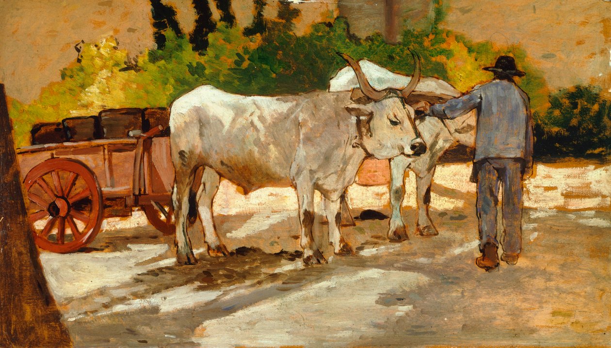 Oxar på gården, av Giovanni Fattori (1825-1908) av Giovanni Fattori