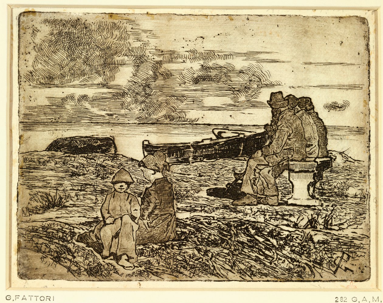 Sjömän som vilar av Giovanni Fattori (1825-1908), etsning av Giovanni Fattori