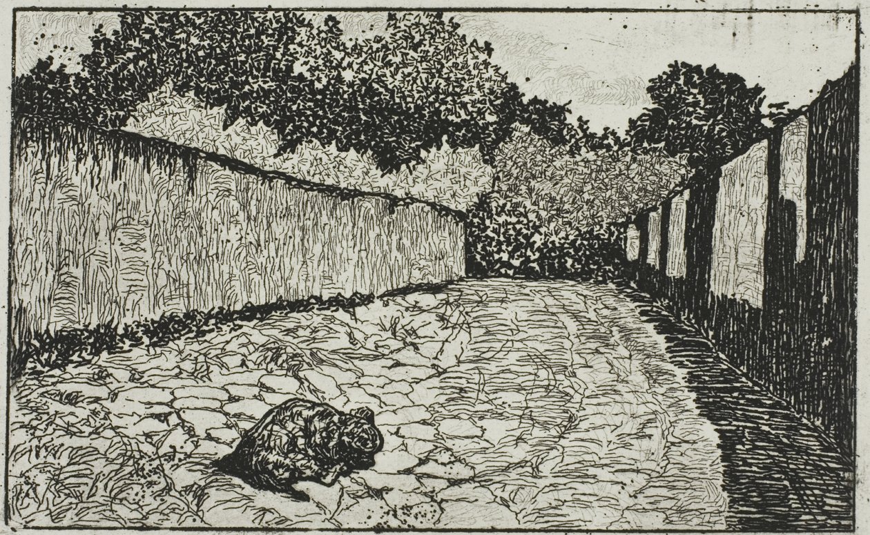 Liten gata i utkanten av Florens med valp av Giovanni Fattori