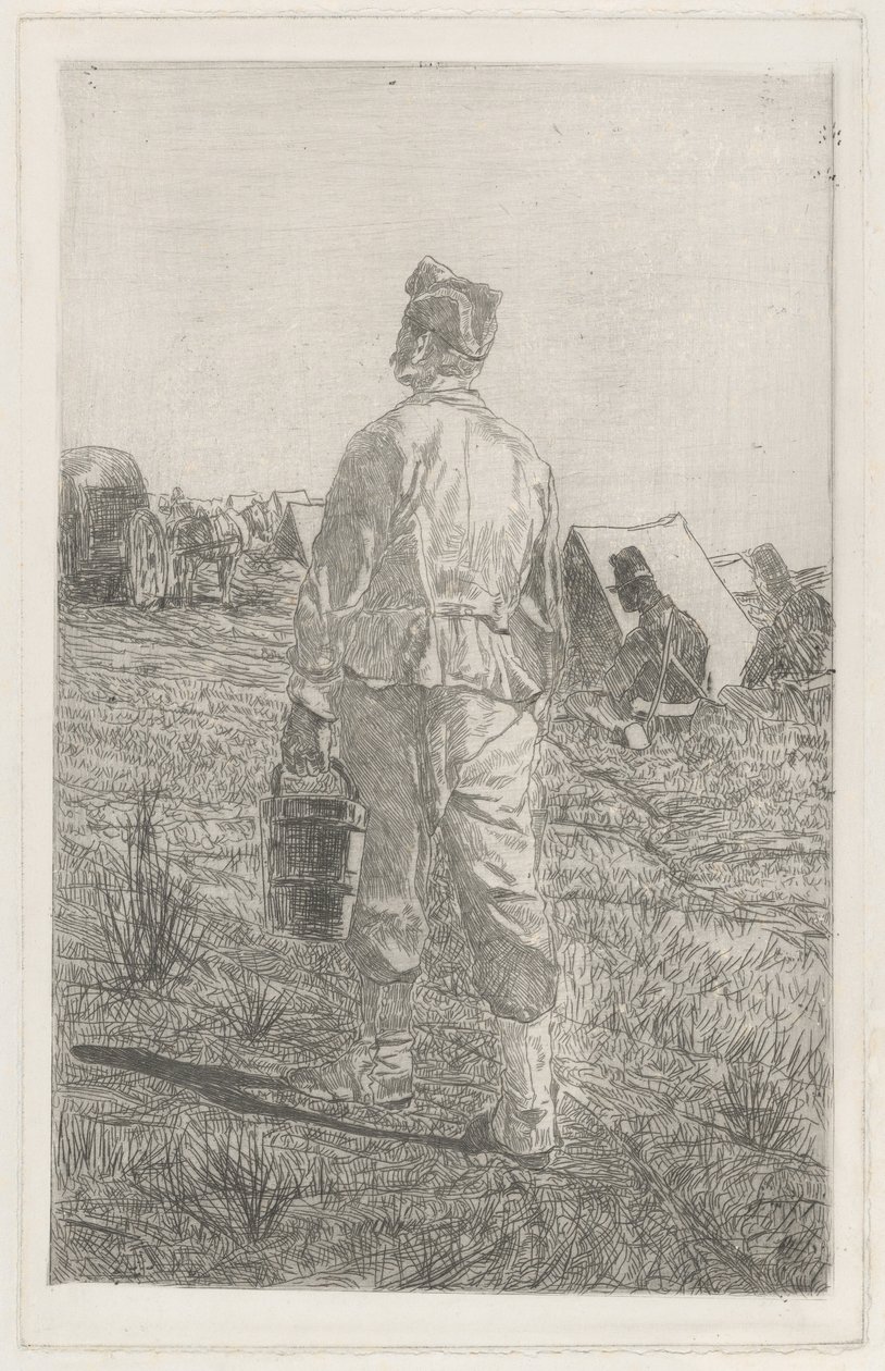Soldat med hink, sedd bakifrån (Soldato di spalle con secchio) av Giovanni Fattori