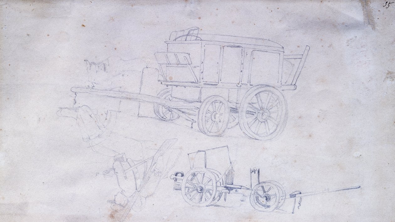 Två vagnar och två soldater av Giovanni Fattori