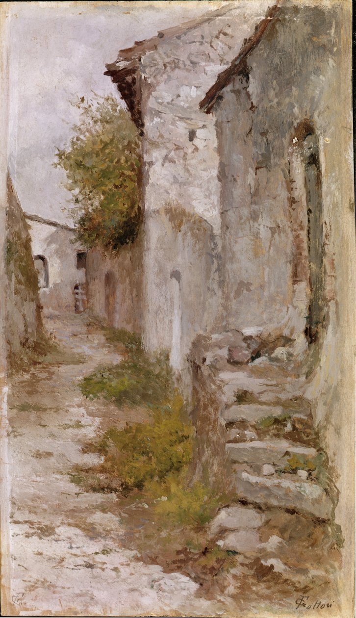 Byväg (olja på duk av Giovanni Fattori