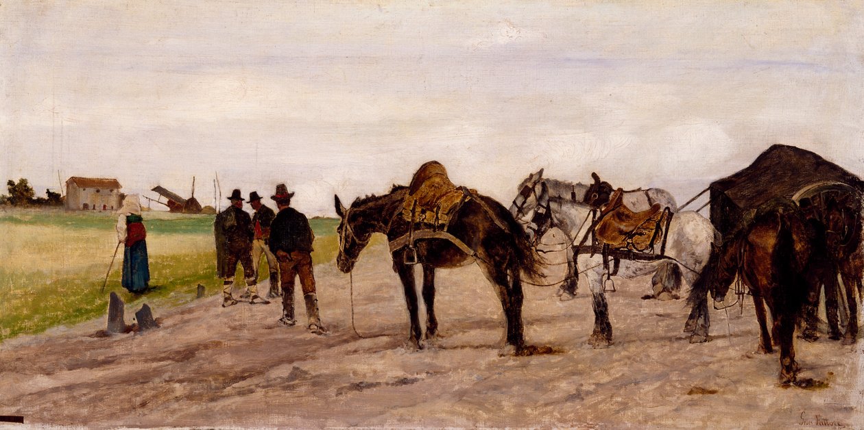 Vagn och bönder på den romerska landsbygden, av Giovanni Fattori av Giovanni Fattori