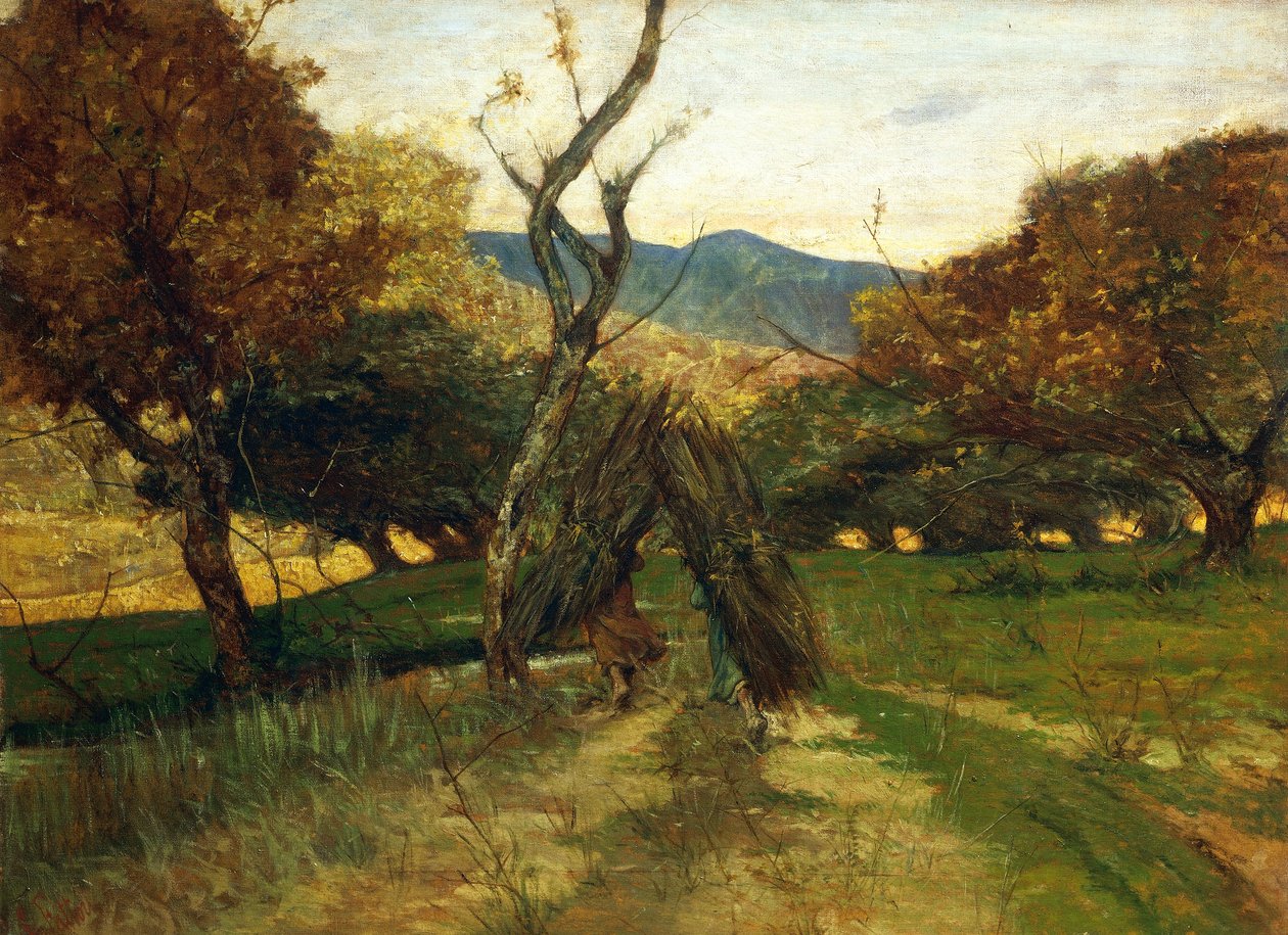 Woodpile, cirka 1874, av Giovanni Fattori (1825-1908), olja på duk av Giovanni Fattori