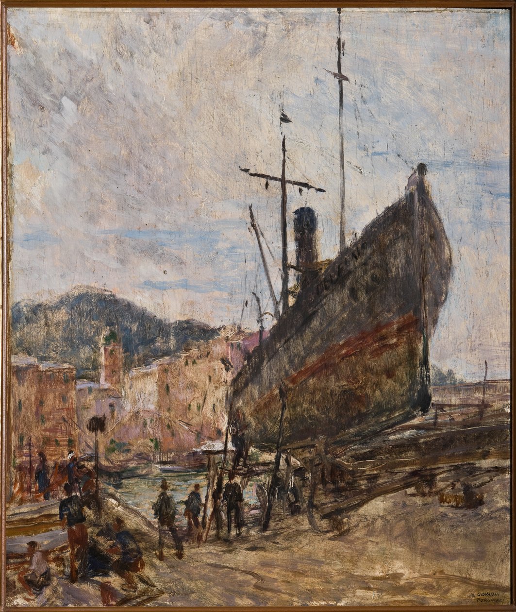 Hamn och båt (olja ombord) av Giovanni Forghieri