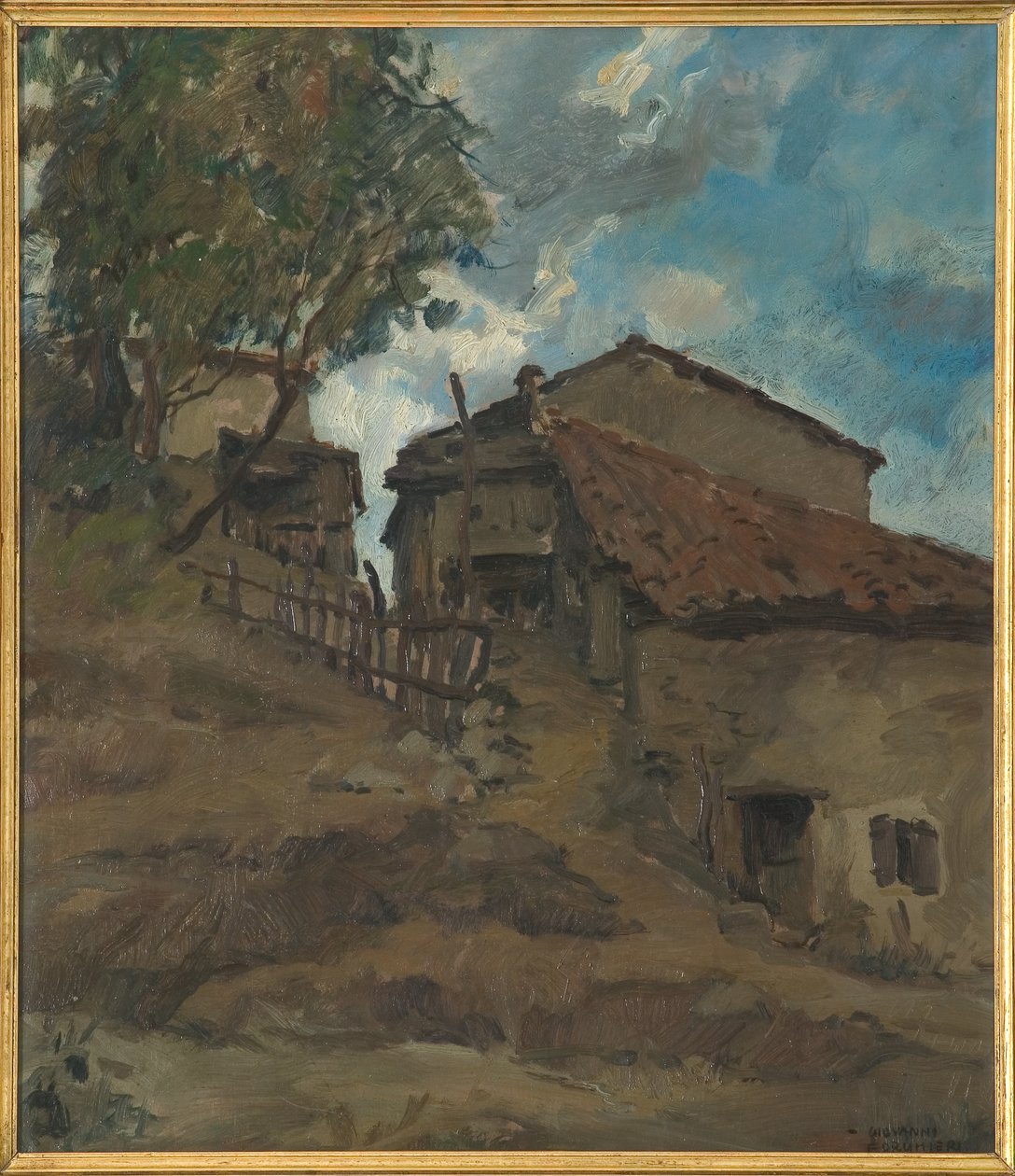 Mountain Traditional Housefarm (olja på plywood) av Giovanni Forghieri