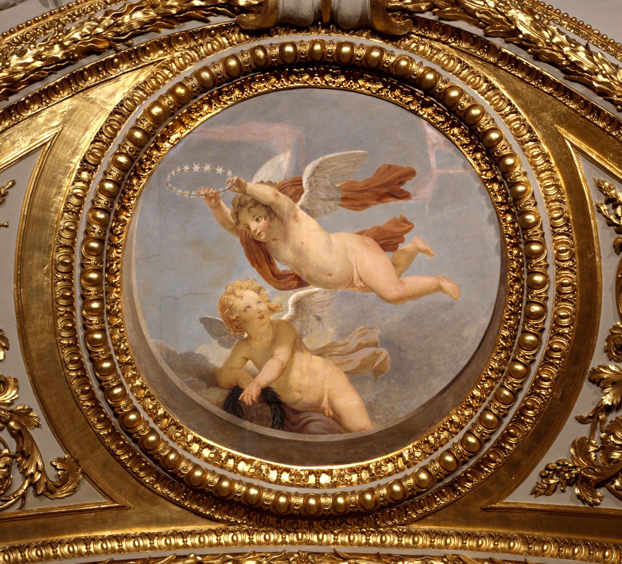 Kärlek. Målning av Giovanni Romanelli (1601-1662) som dekorerar taket i Antonine Hall, sovrummet i sommarlägenheterna till drottning Anne av Österrike (1601-1666). Omkring 1655-1658. Paris, Louvren. av Giovanni Francesco Romanelli