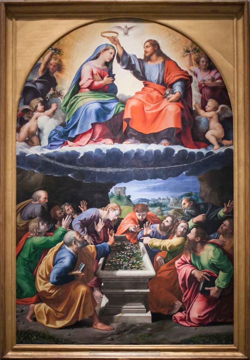 Crowning of the Virgin, eller Madonna of Monteluce, ca 1505-25 (olja på panel) av Giovanni Francesco (c.1488 1528) Penni