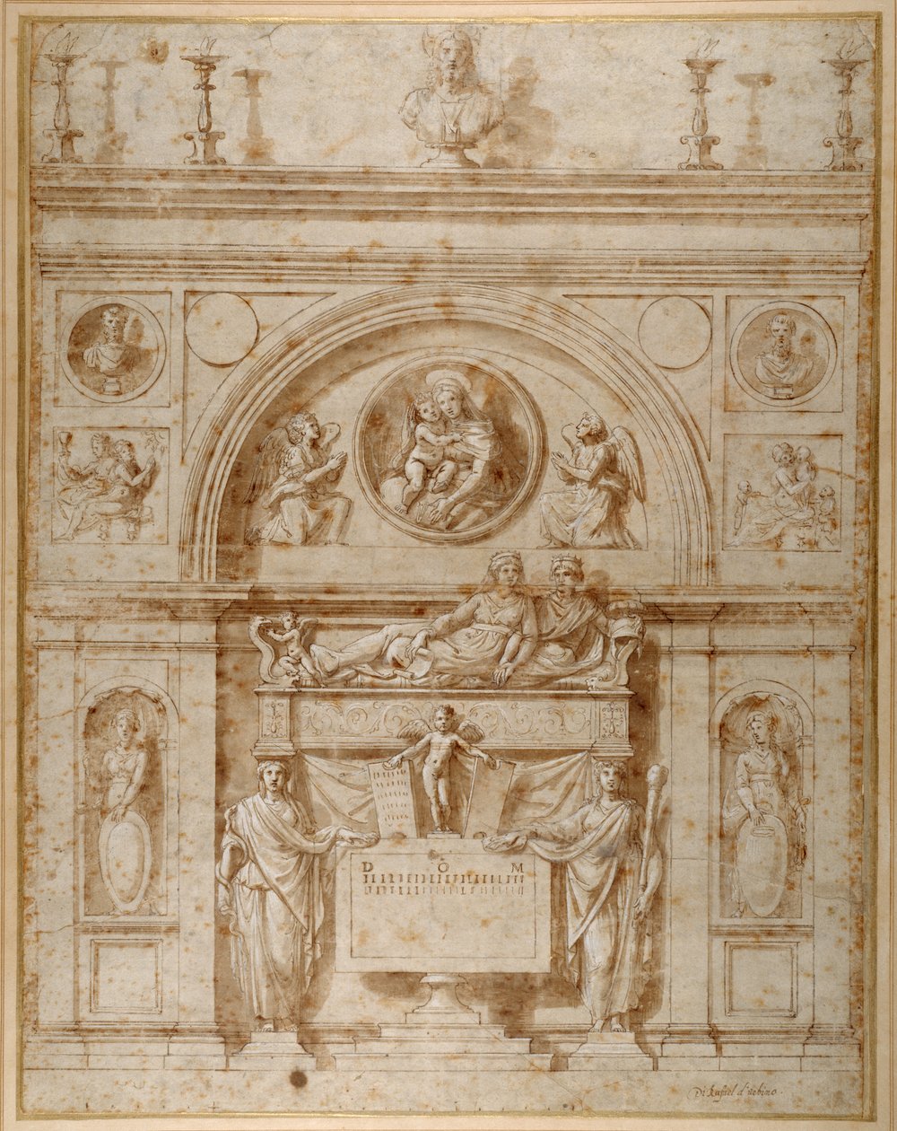 Design för en vägggrav på etruskiskt sätt (penna och bläck på papper) av Giovanni Francesco (c.1488 1528) Penni