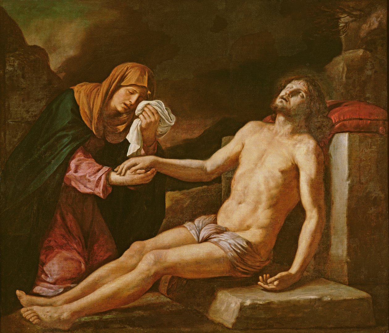Jesus sörjdes av jungfrun av Giovanni Francesco Barbieri