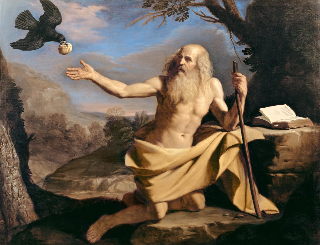Eremiten Paulus som matas av korpen av Giovanni Francesco Barbieri