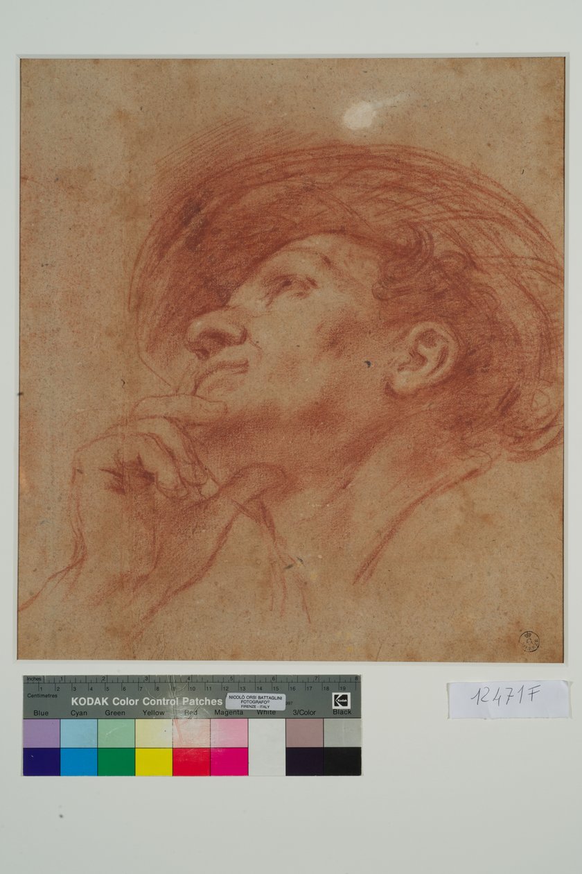 Studie för huvudet av profeten Haggai (rödkrita på papper) av Giovanni Francesco Barbieri