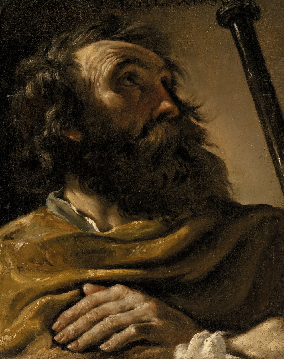 Sankt Alexius i brun sjal, med stav i handen av Giovanni Francesco Barbieri