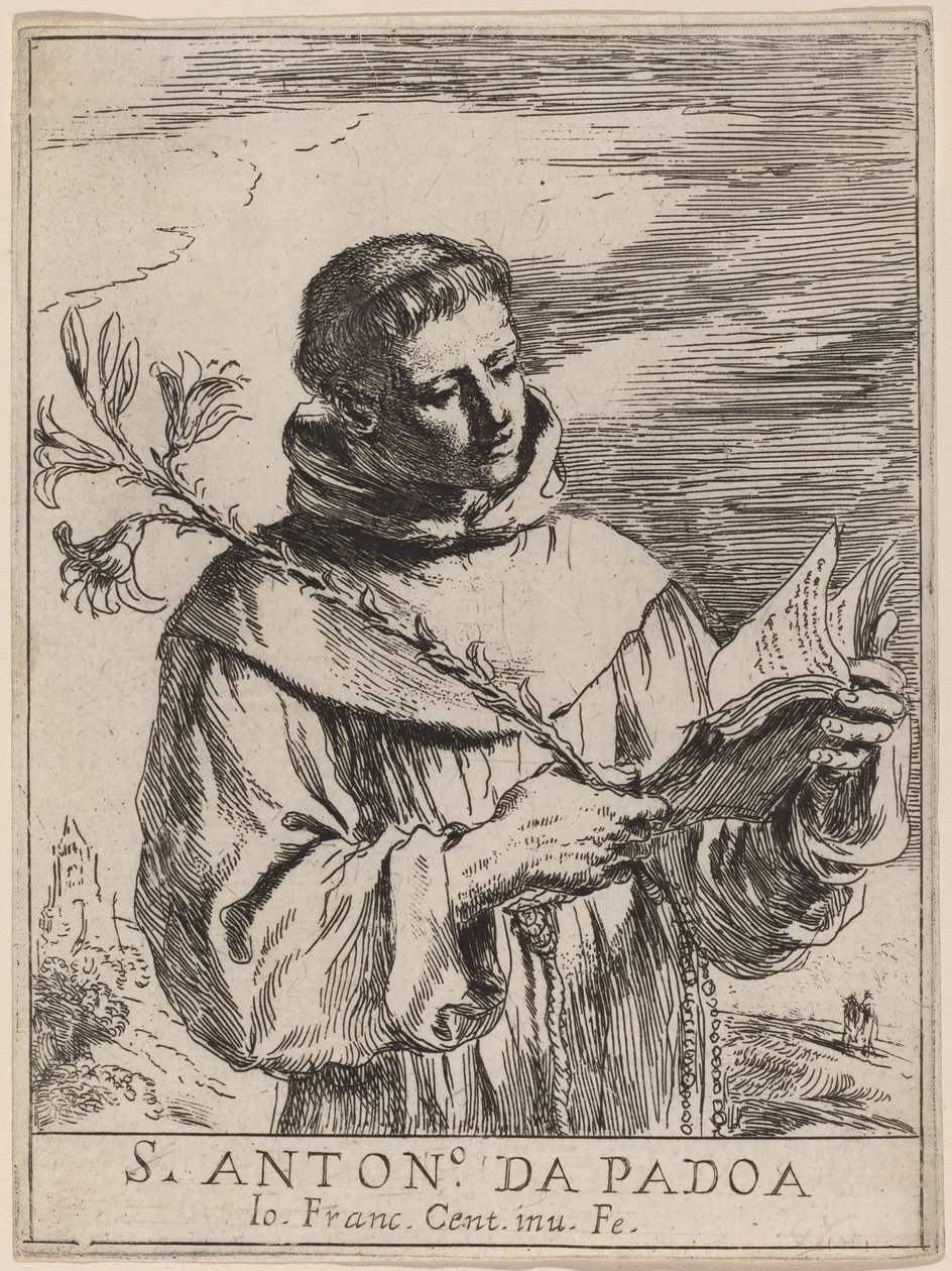 Sankt Antonius av Padua av Giovanni Francesco Barbieri, called Guercino