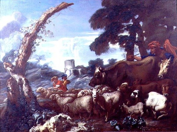 Drängar med nötkreatur och får av Giovanni Francesco Castiglione
