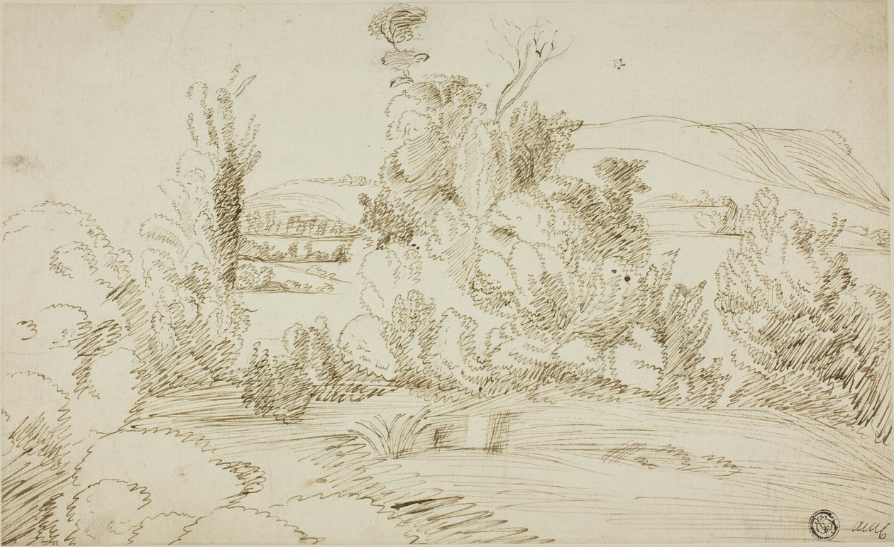 Grove of Trees med kullar på avstånd av Giovanni Francesco Grimaldi