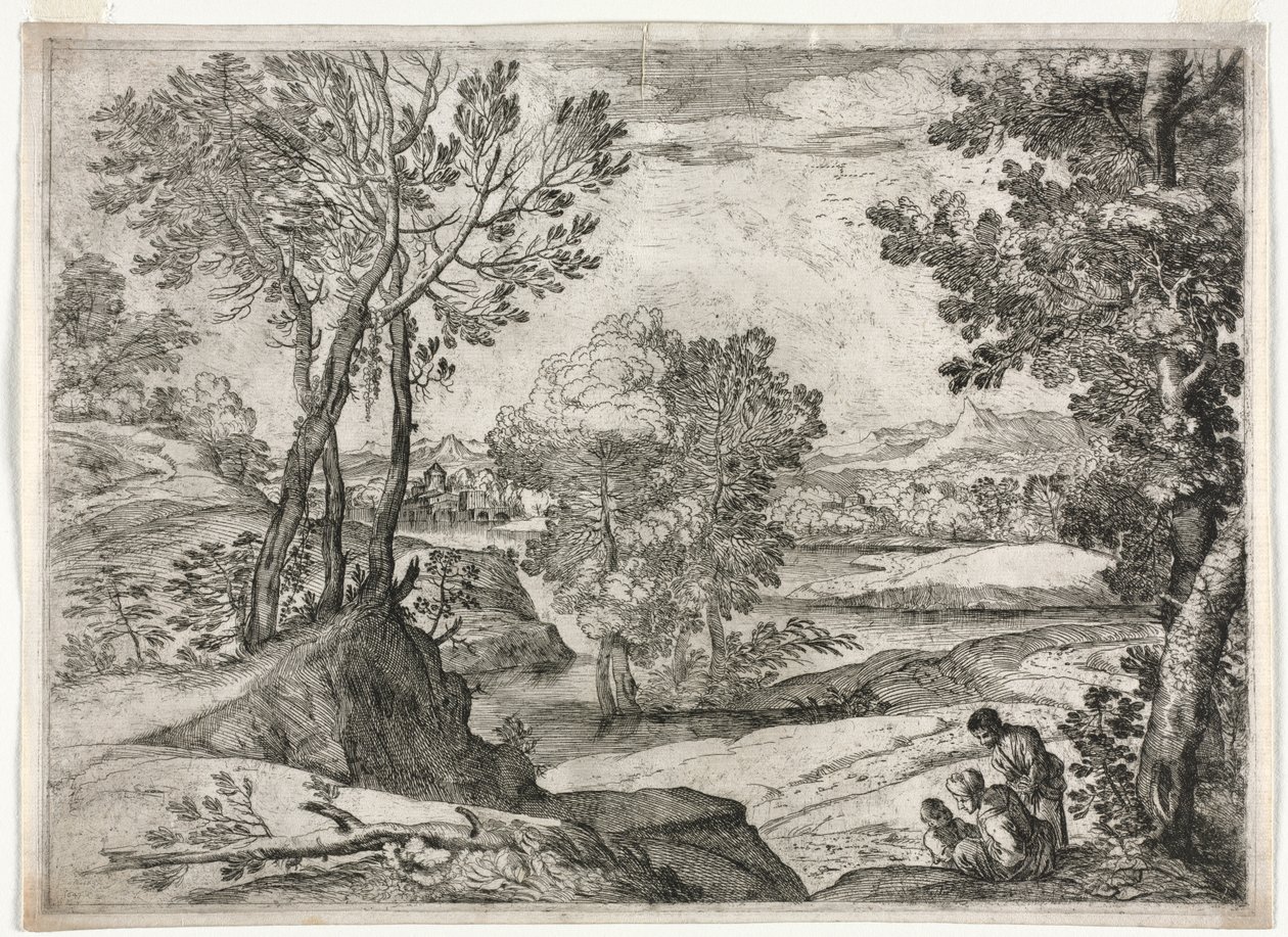 Landskap med en familj av Giovanni Francesco Grimaldi