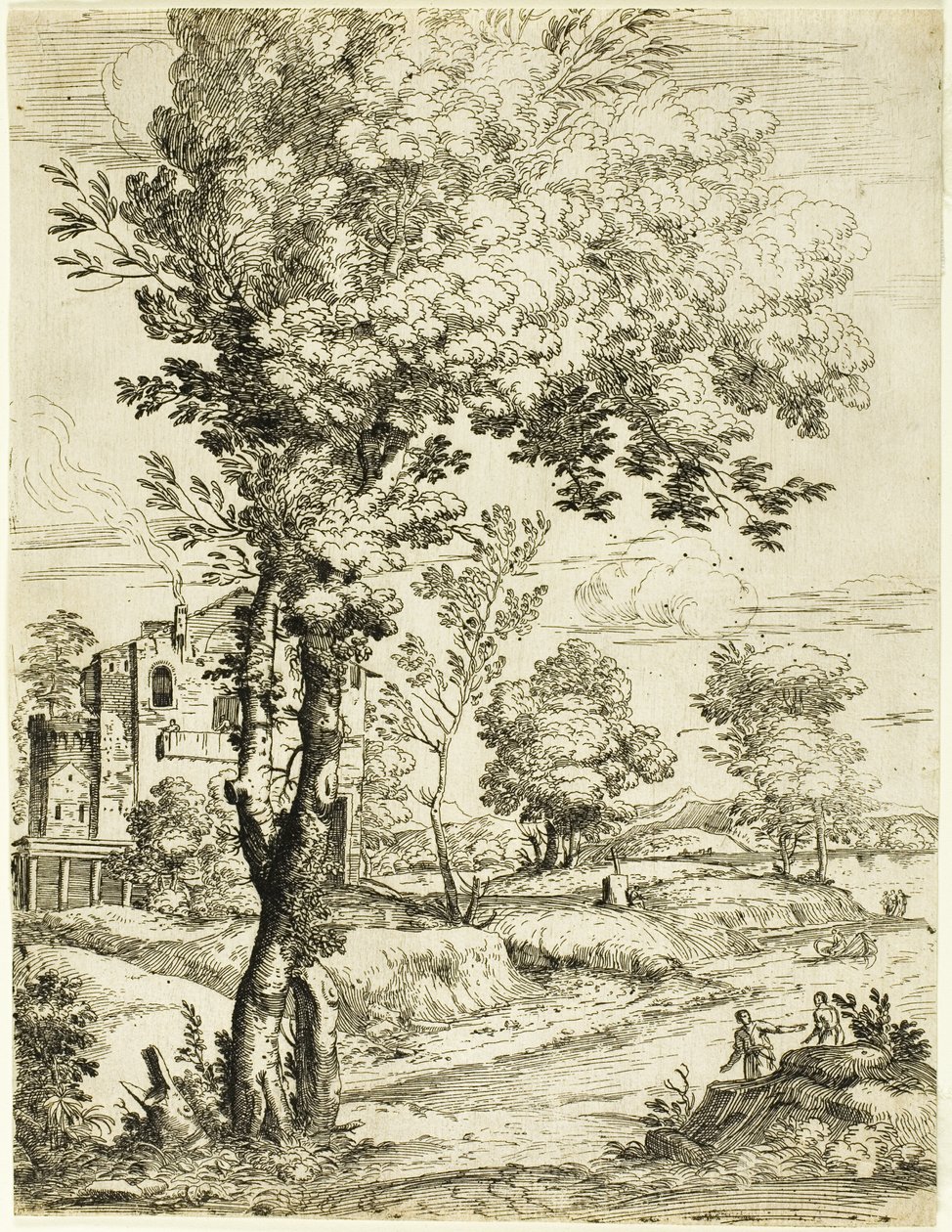 Landskap med ett hus av Giovanni Francesco Grimaldi