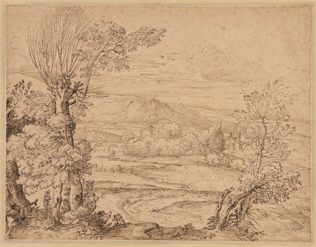 Landskap med flod och akvedukt av Giovanni Francesco Grimaldi