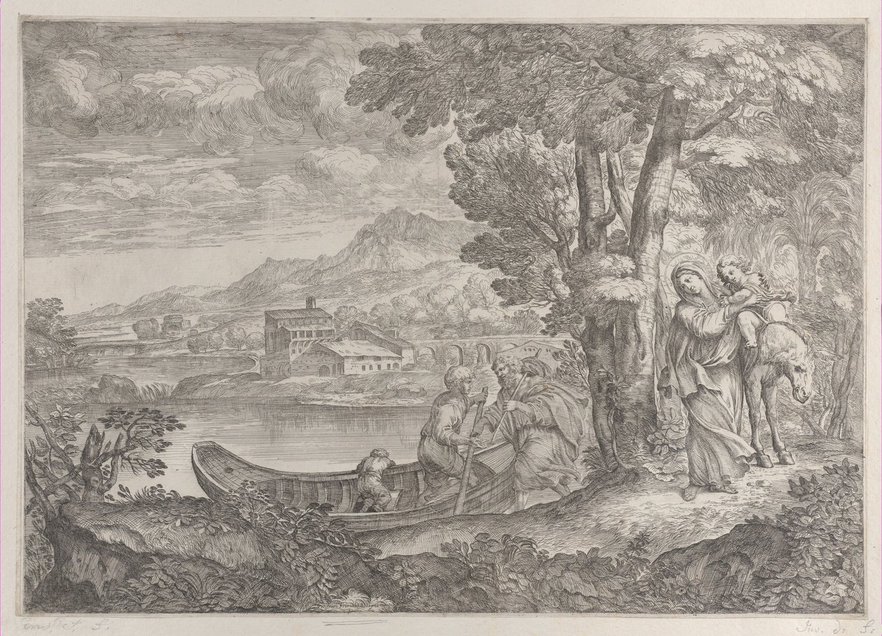 Landskap med flykten till Egypten, 1626-80. av Giovanni Francesco Grimaldi